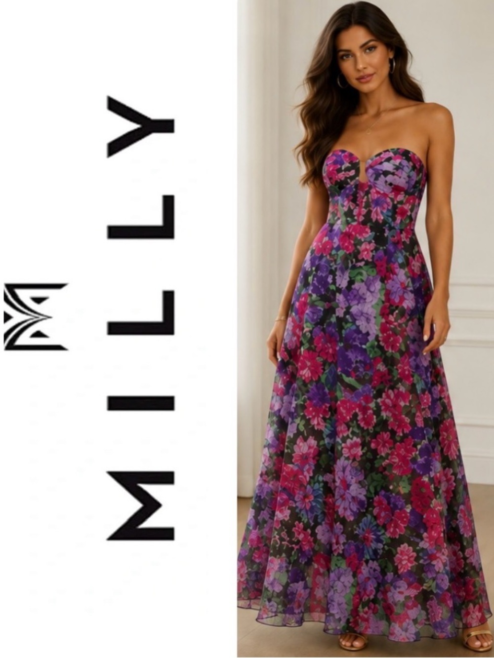 MILLY River Garden Floral Maxi Dress- Size 10- Excellent Condition